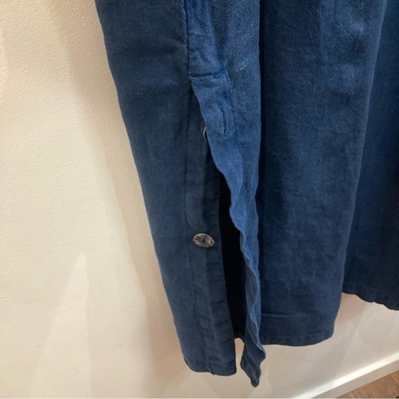 CLICK Sz L 100% Linen Patch Pockets Button Slit Shift Crew Neck Dress - Picture 3 of 8